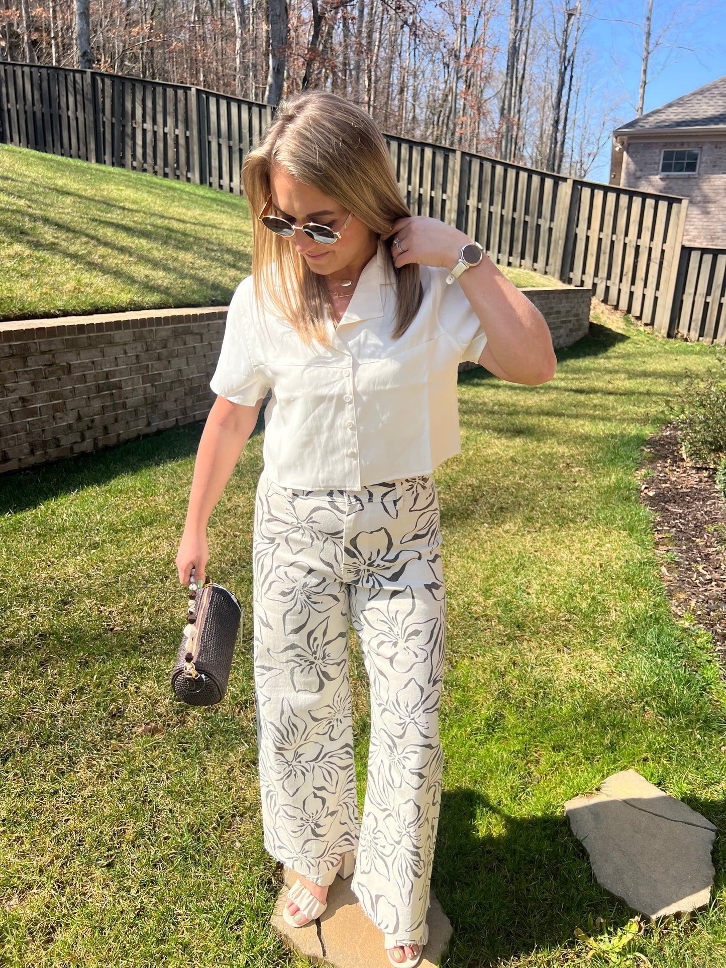 Plumeria Floral Print Stretch Pants
