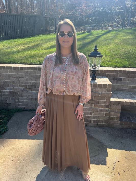 Pink Dogwood Bubble Hem Button Down