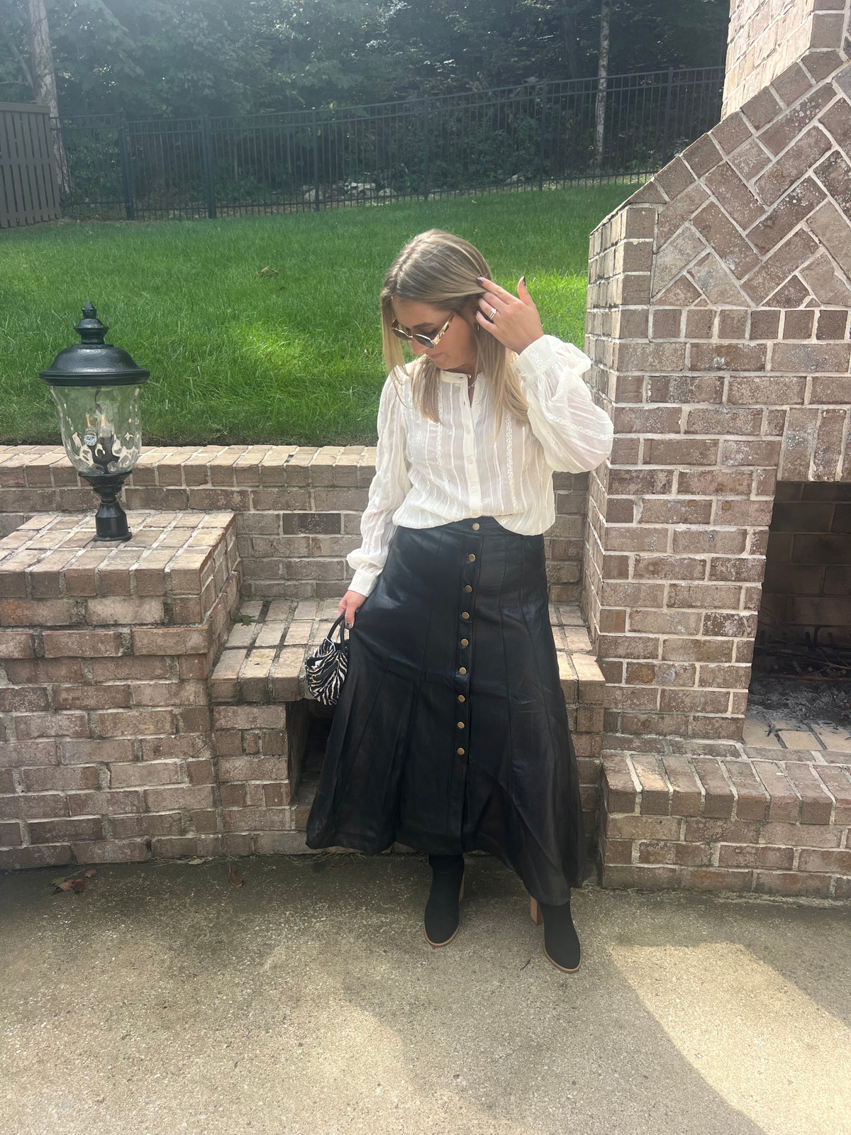 Penny Black Button Front Faux Leather Skirt