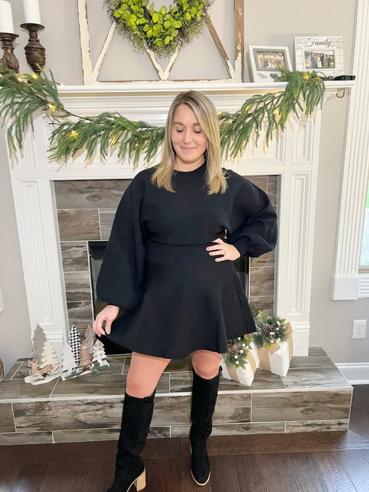 Winter Heath Balloon Sleeve Sweater Dress