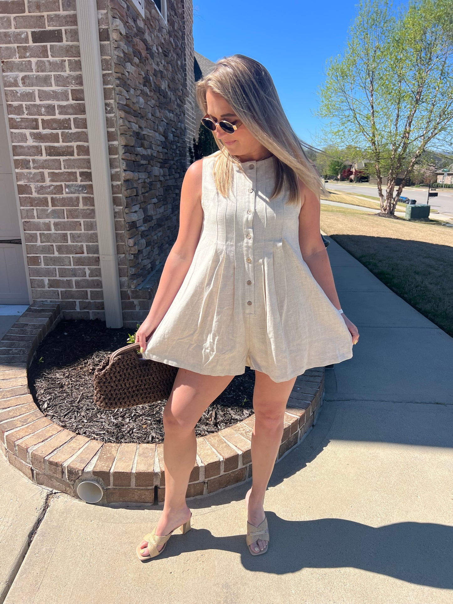 Larkspur Pleated Button Front Romper