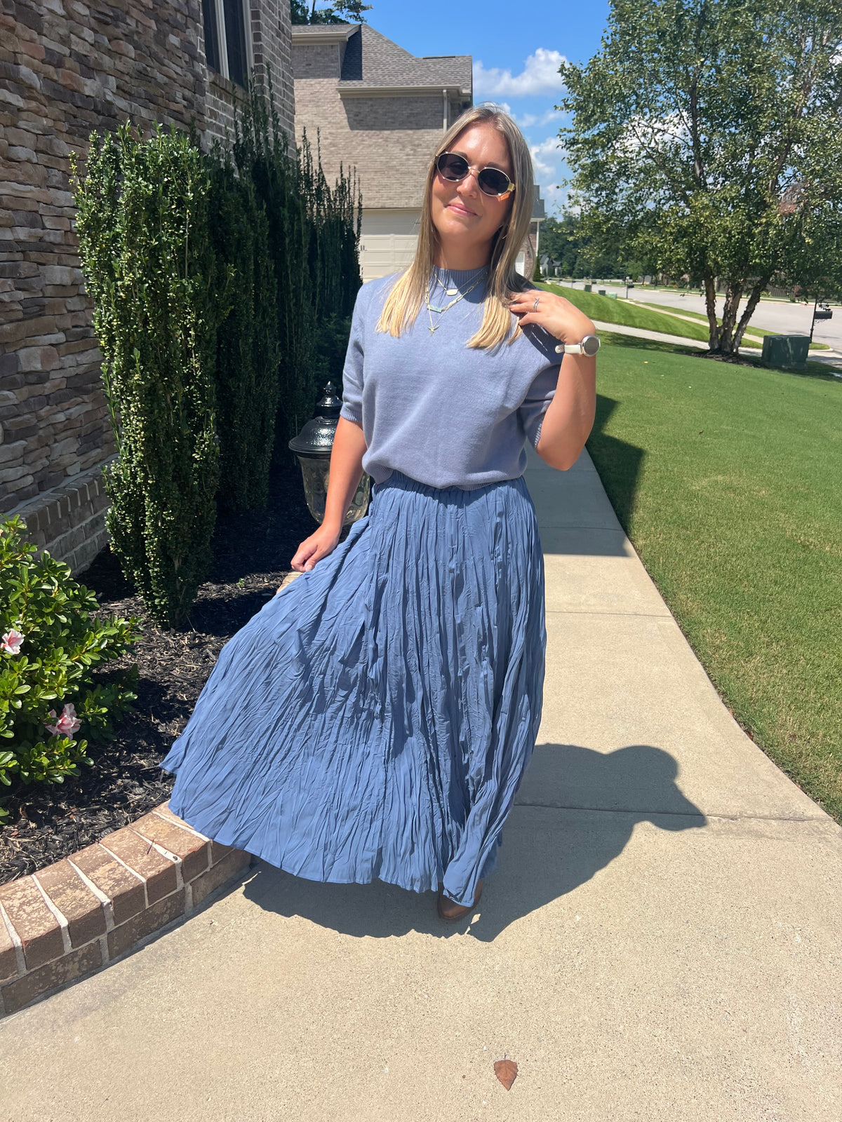 Salvia Crinkled Maxi Skirt