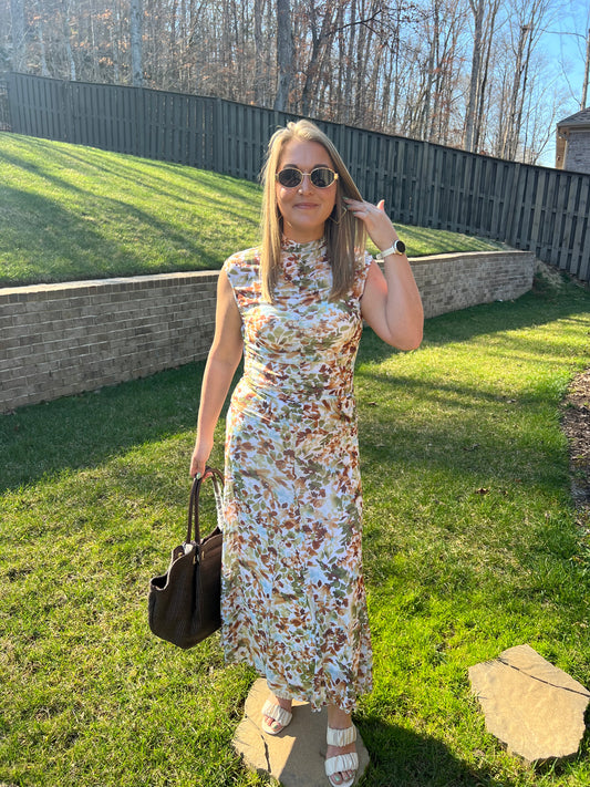 Caladium Mock Neck Floral Mesh Top