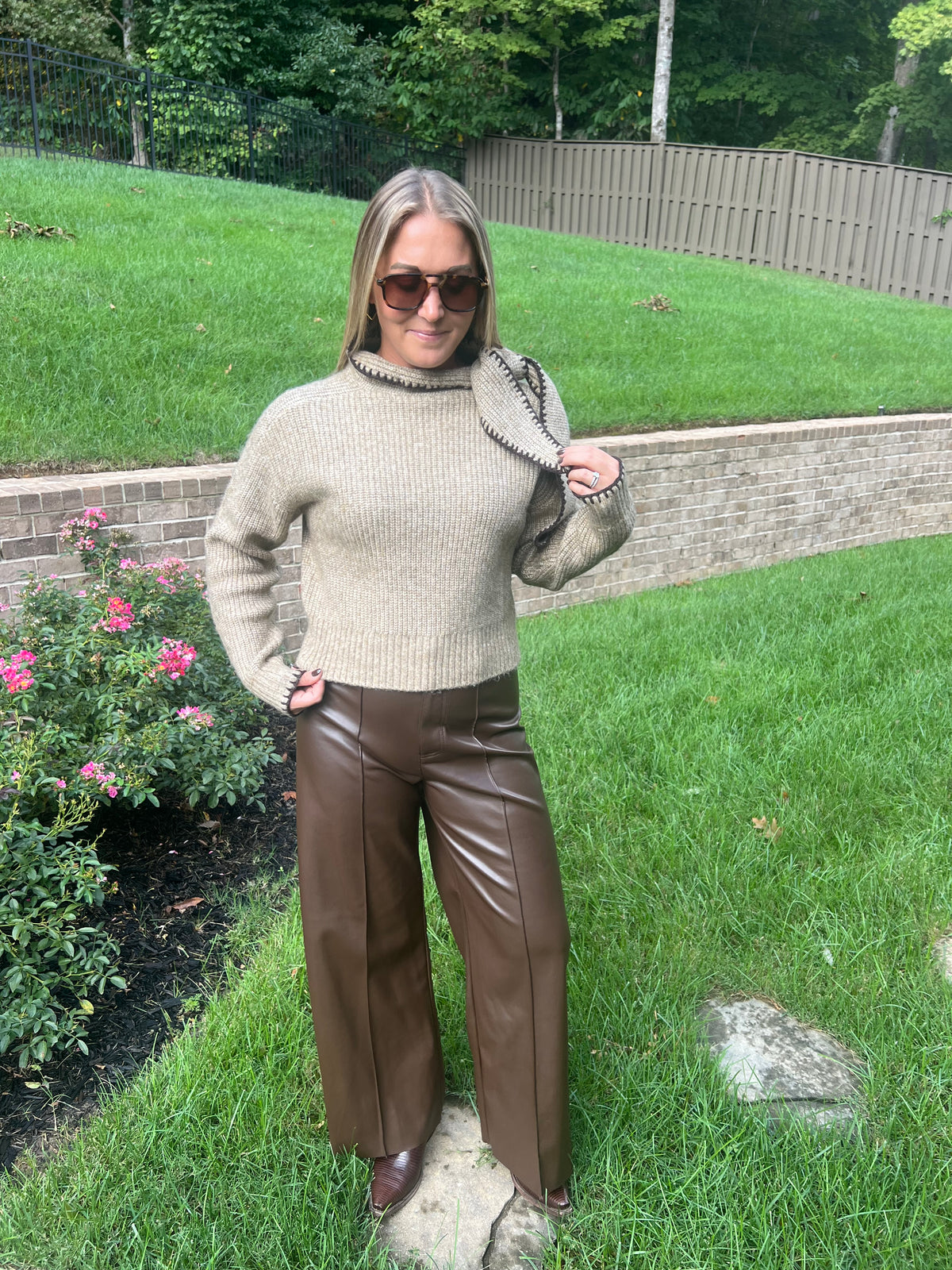 Pampas Grass Tied High Neck Sweater