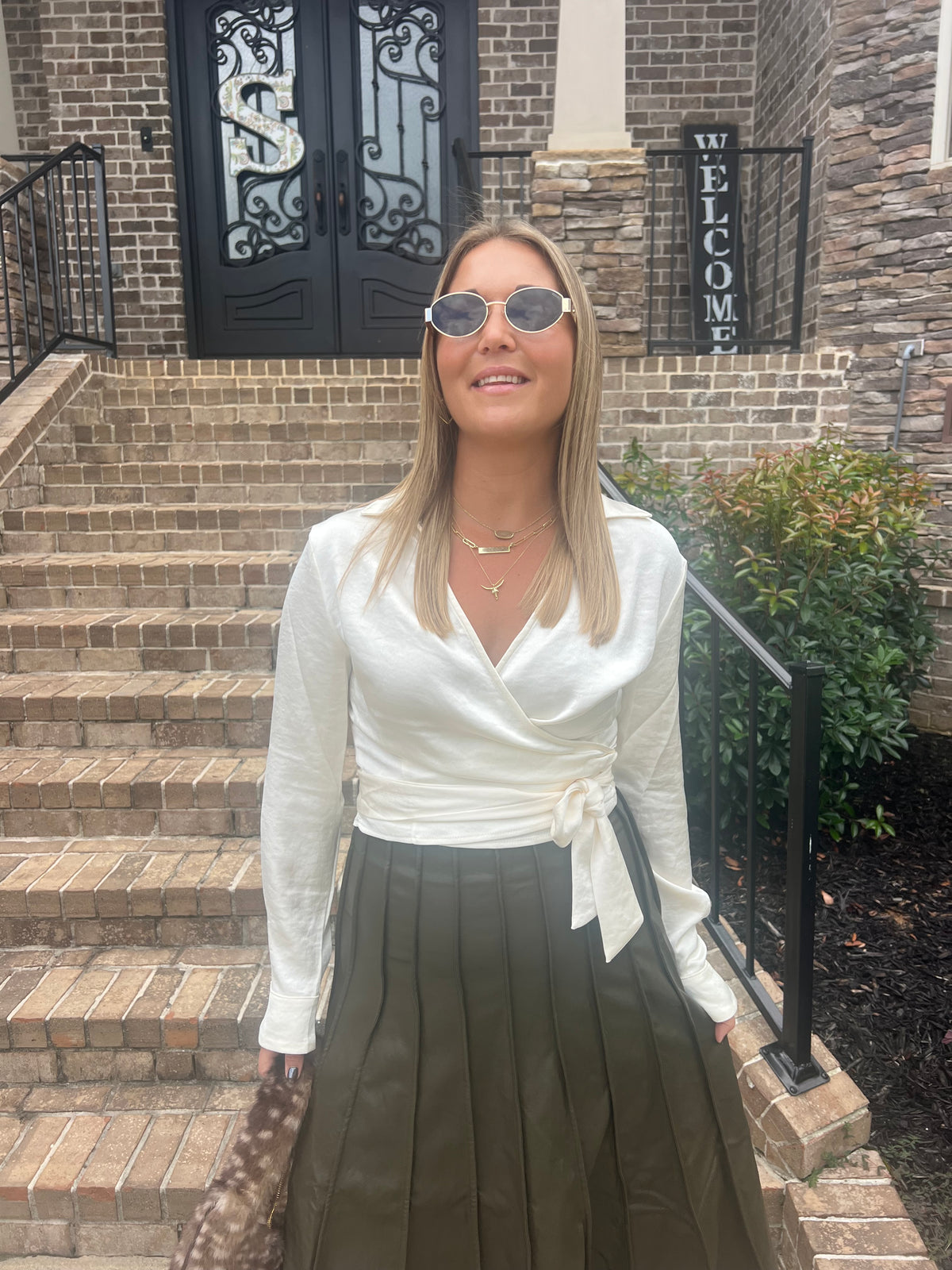 Moonflower Crinkle Satin Tie Wrap Shirt