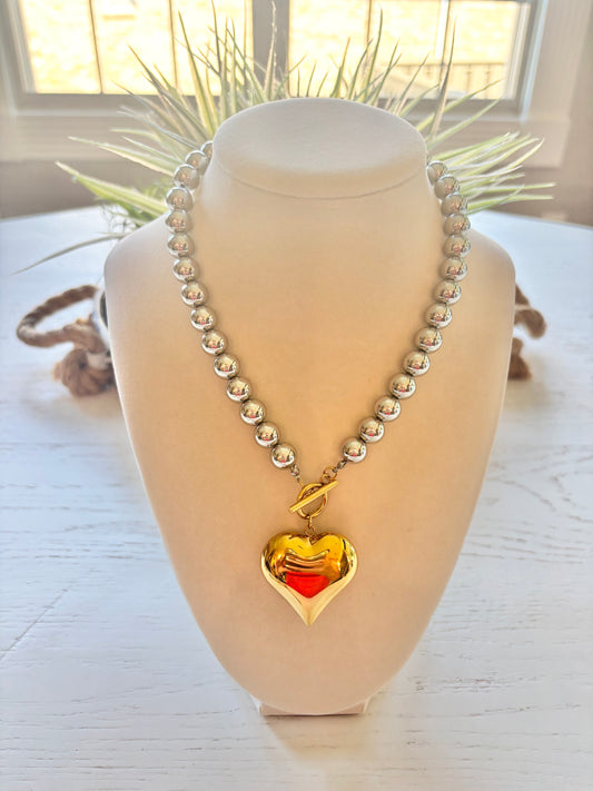 Mixed metal heart necklace