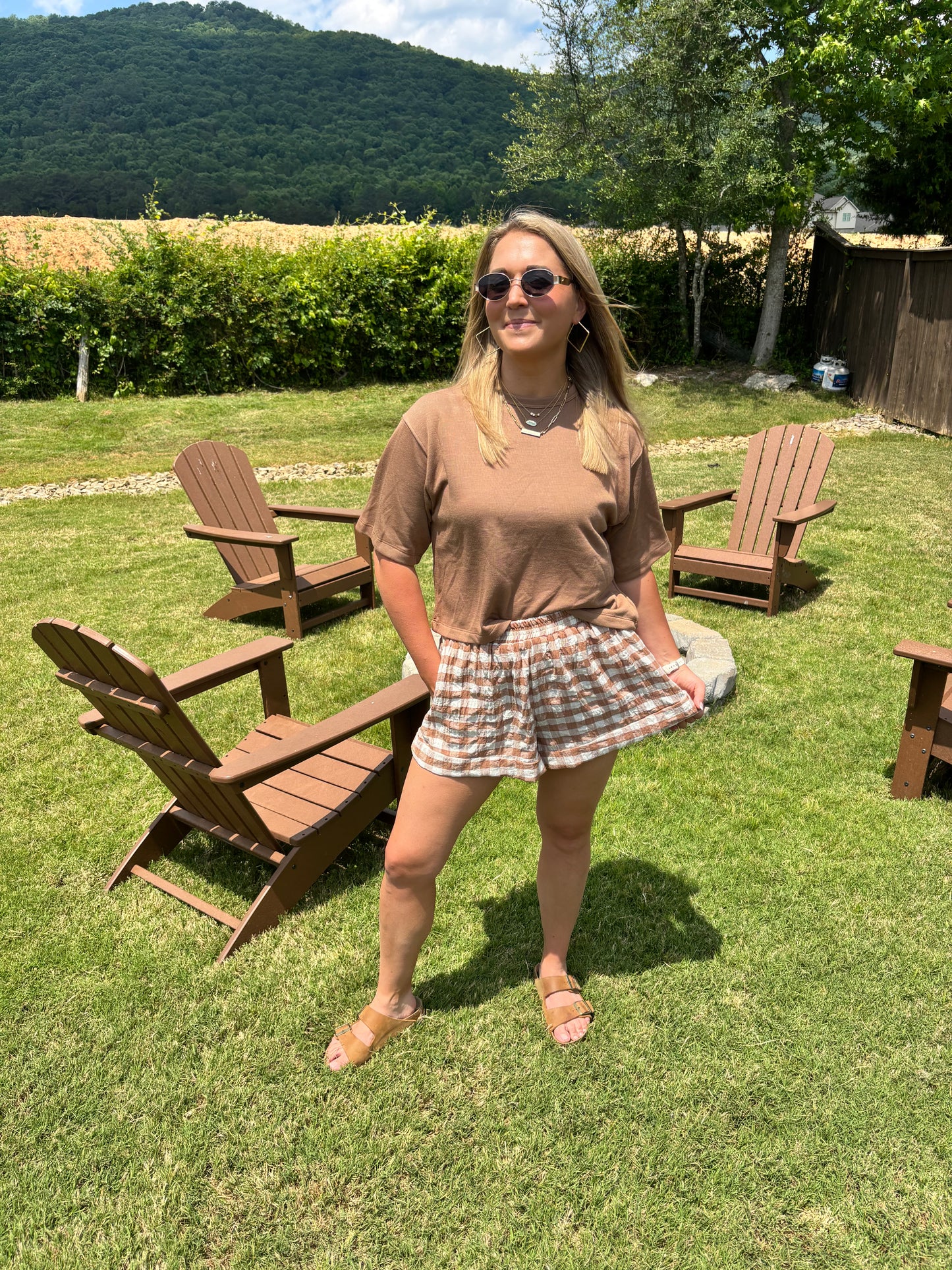 Bracken Fern Gingham Check Shorts