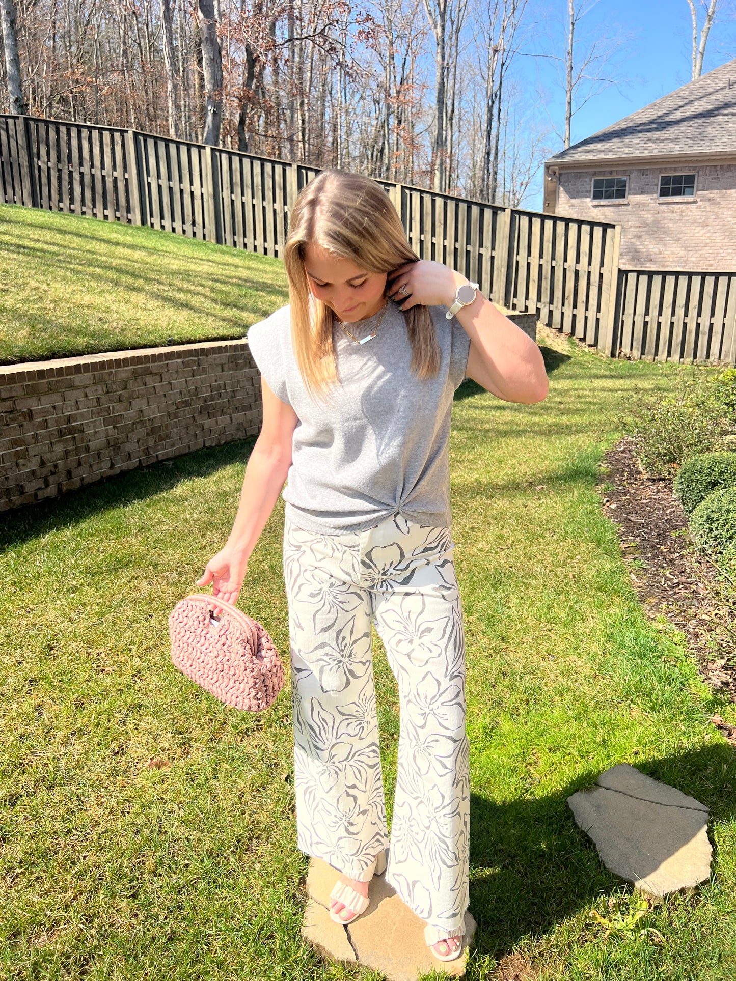Plumeria Floral Print Stretch Pants