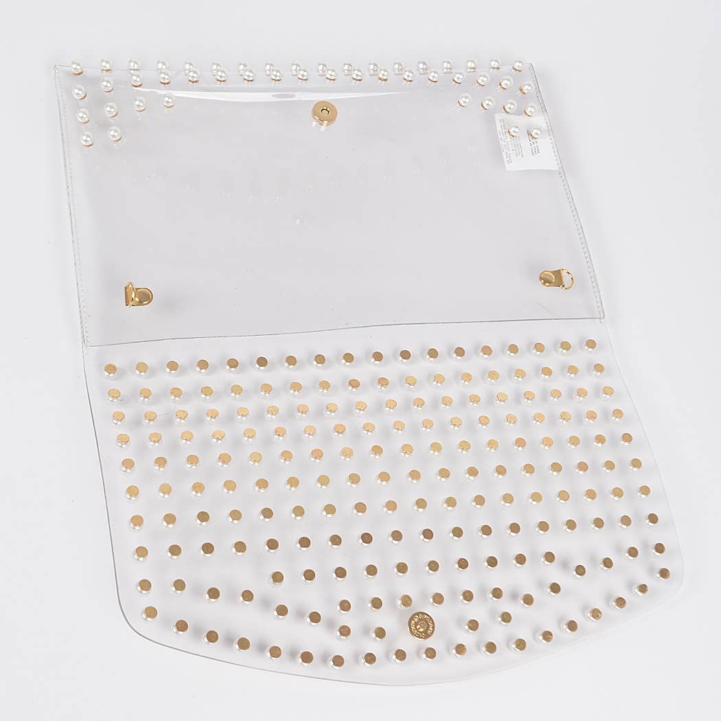 Gemma Pearl Studded Clear Envelope Clutch