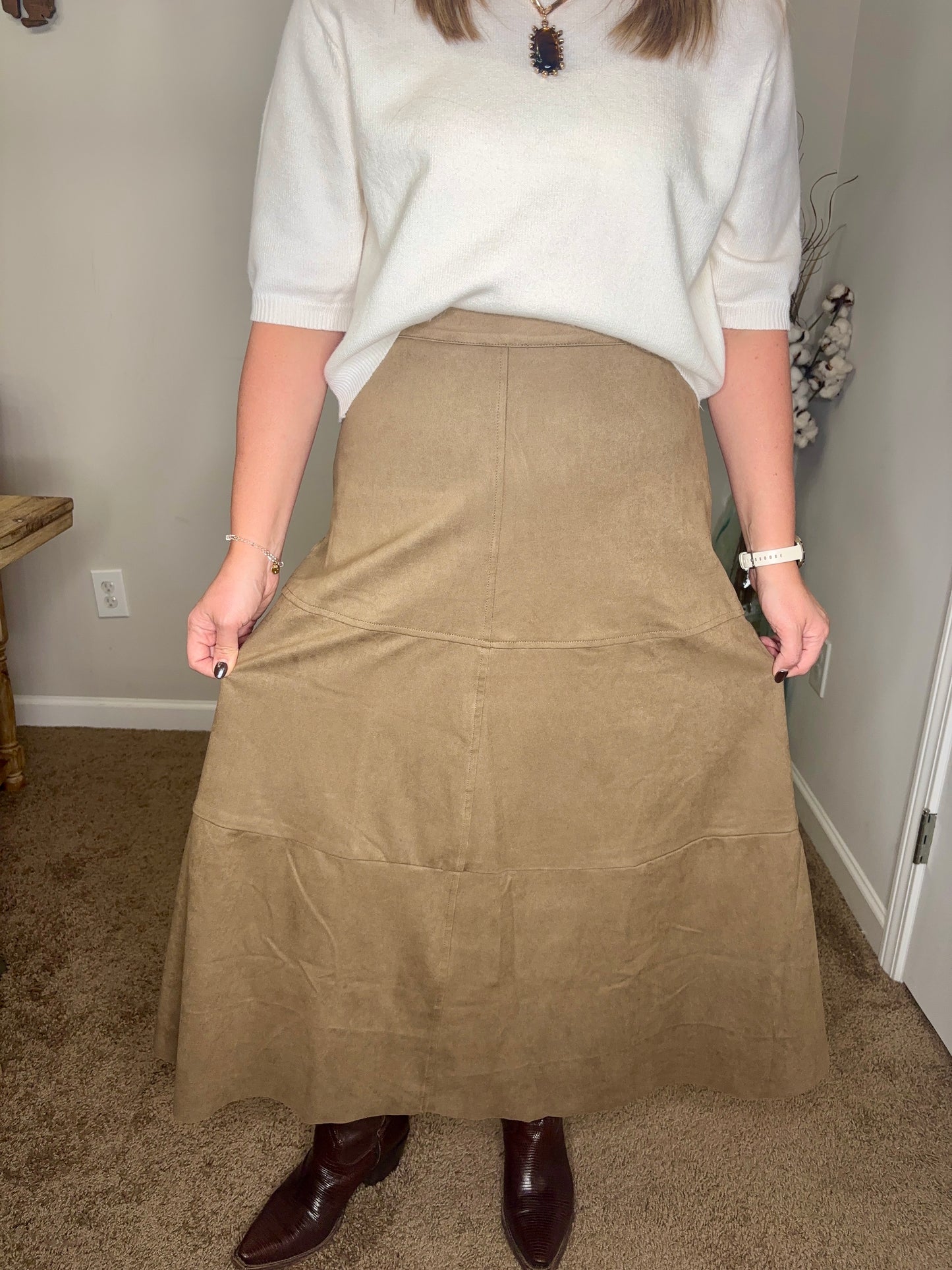 Sourwood Suede A-line Maxi Skirt
