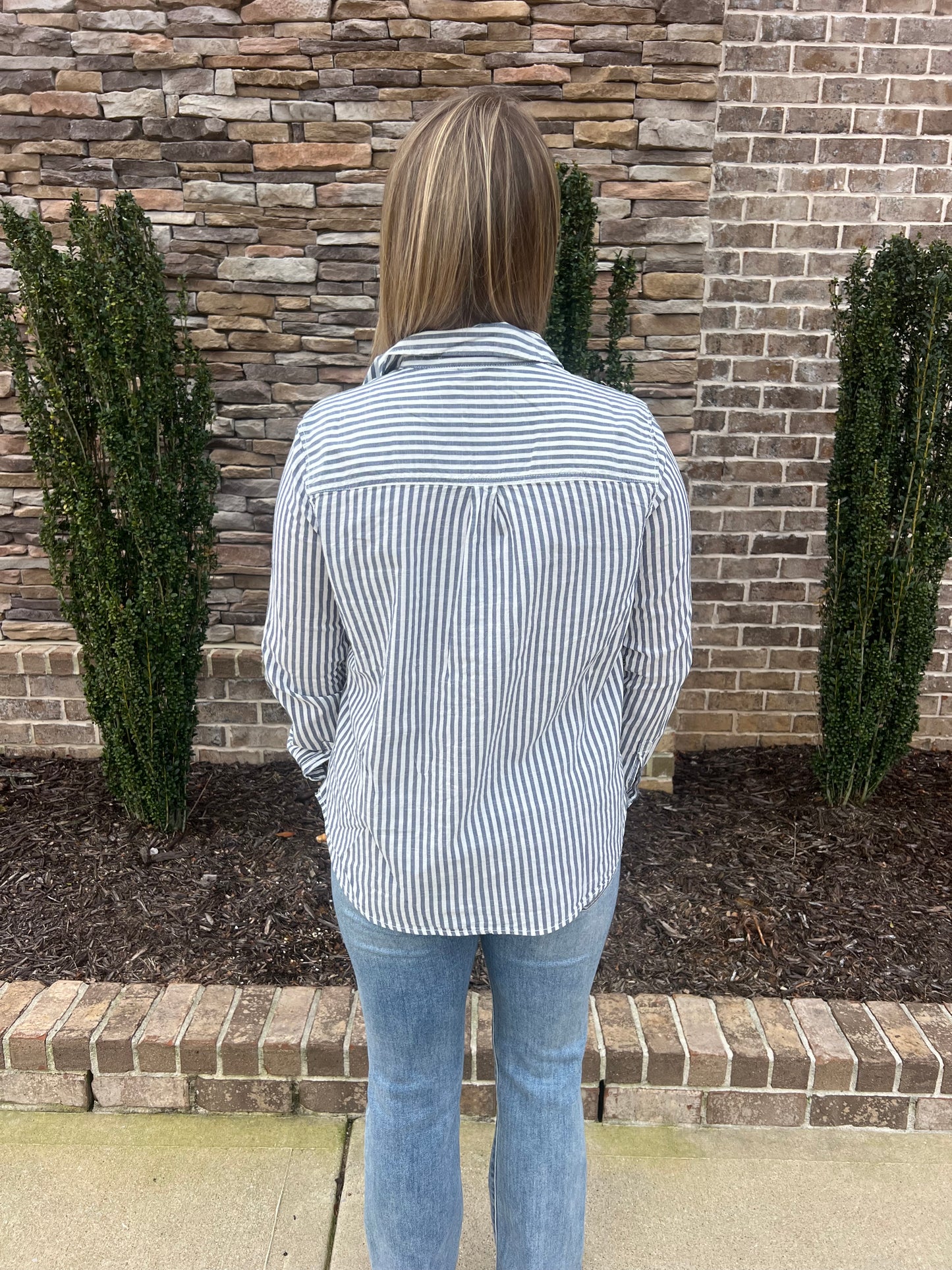 Amaranth striped button down