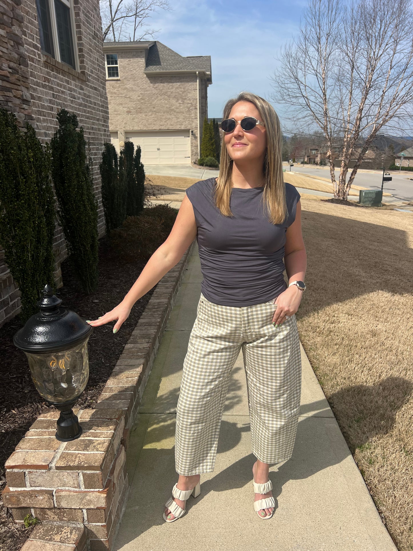 Lisianthus Mini Checked Barrel Pants