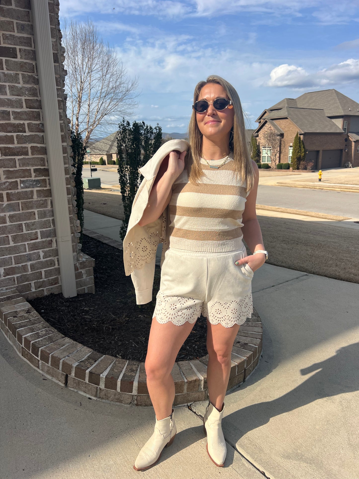 Maiden Grass Pebbled Knit Striped Tank