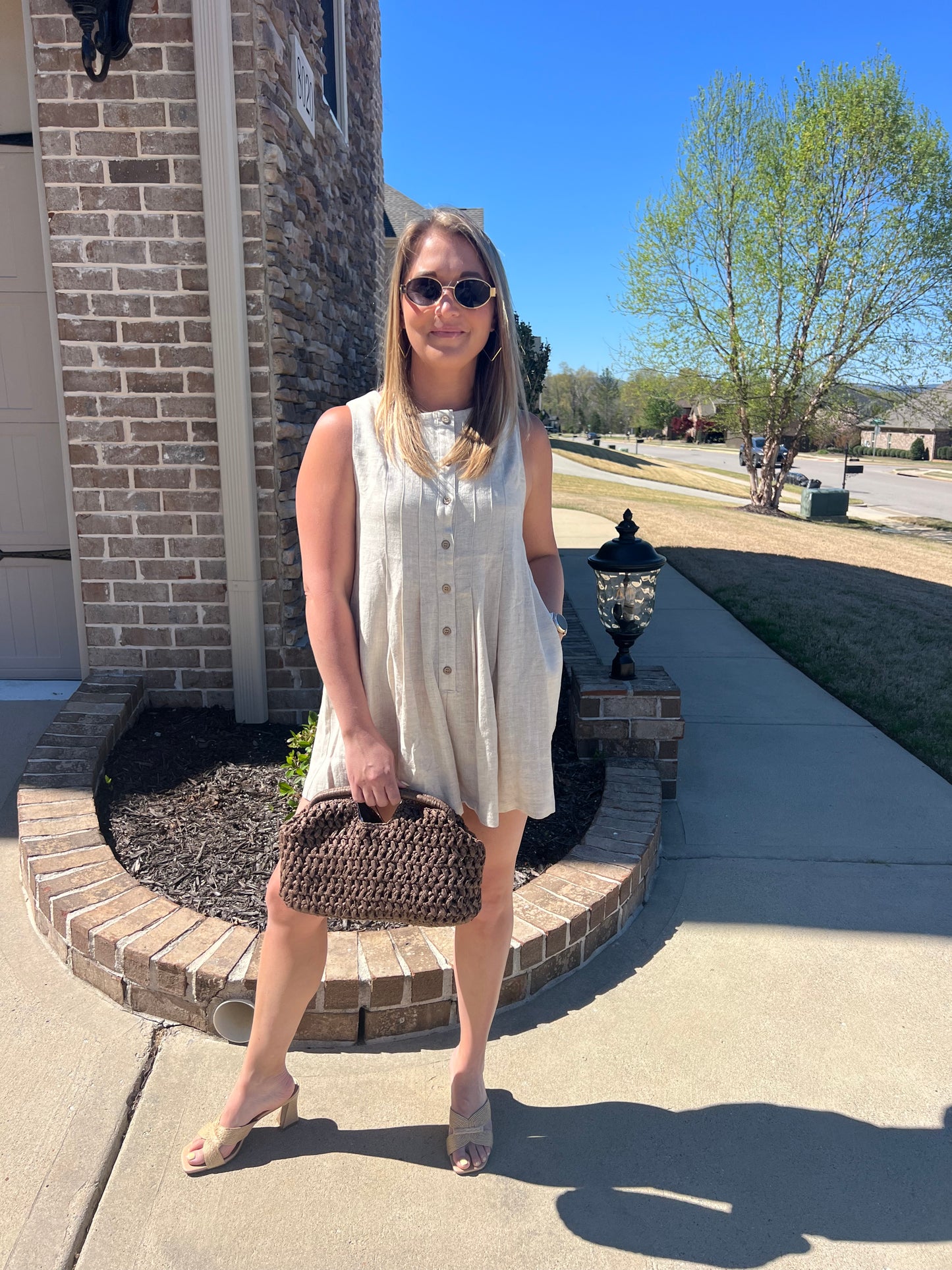 Larkspur Pleated Button Front Romper