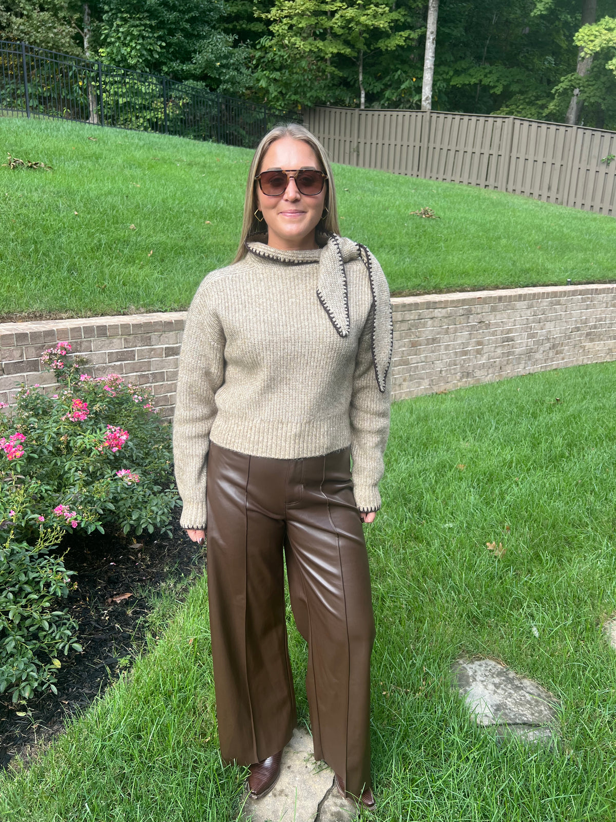 Pampas Grass Tied High Neck Sweater