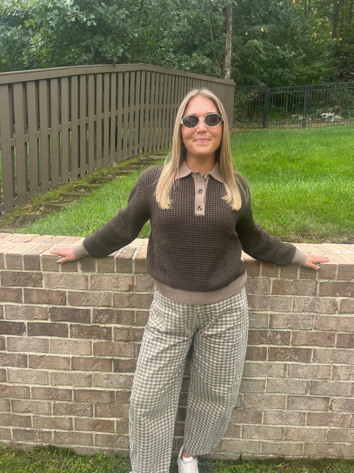 Boxwood Waffle Collared Sweater