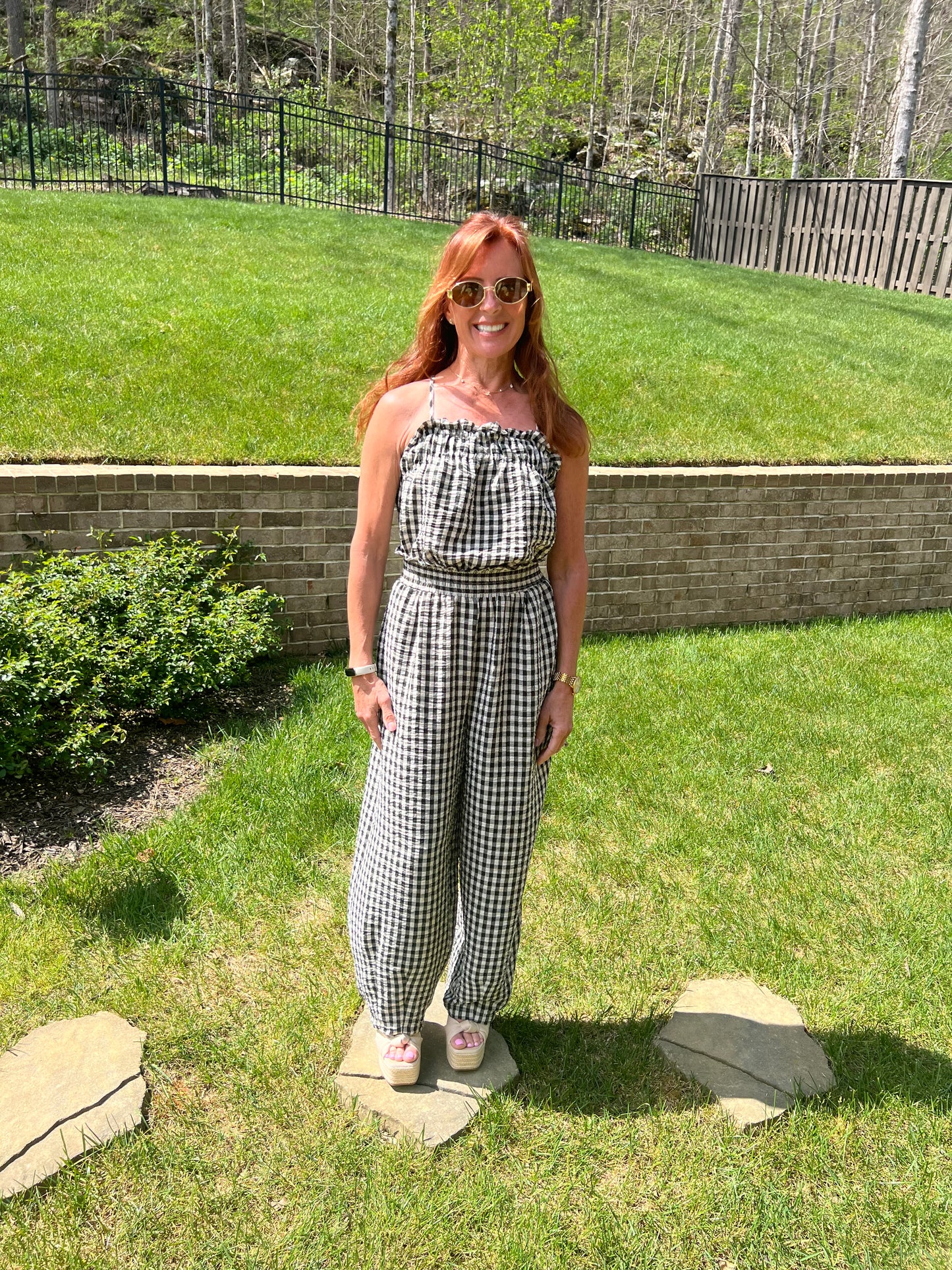 Black Cherry Gingham Jumpsuit