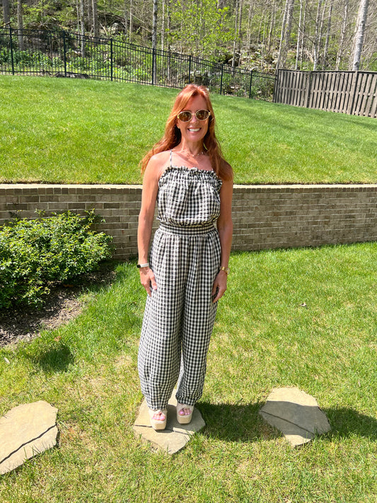 Black Cherry Gingham Jumpsuit
