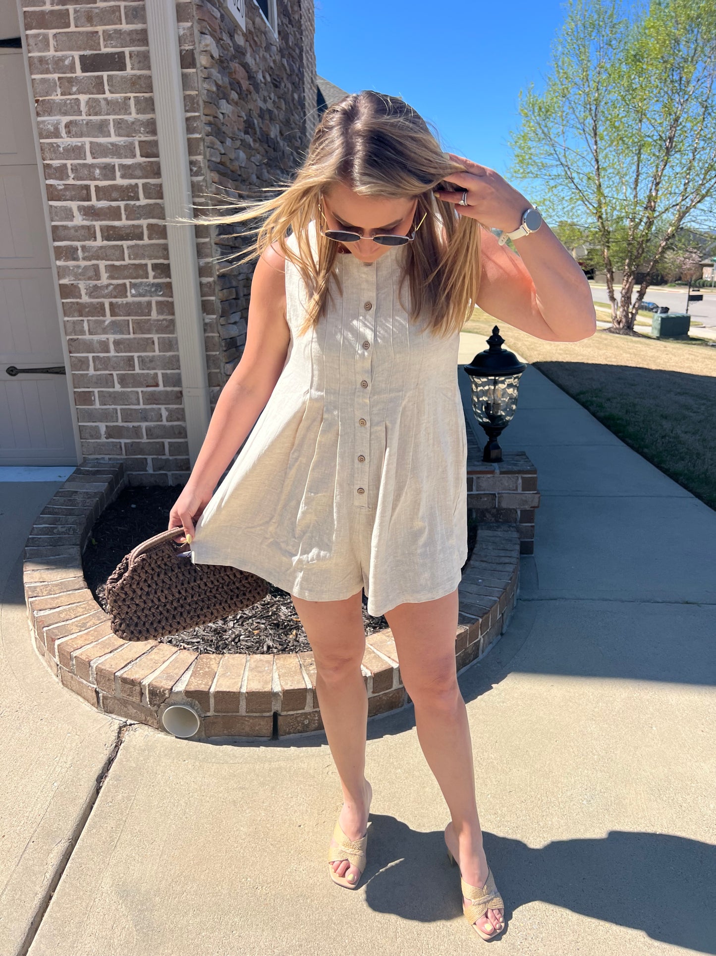Larkspur Pleated Button Front Romper