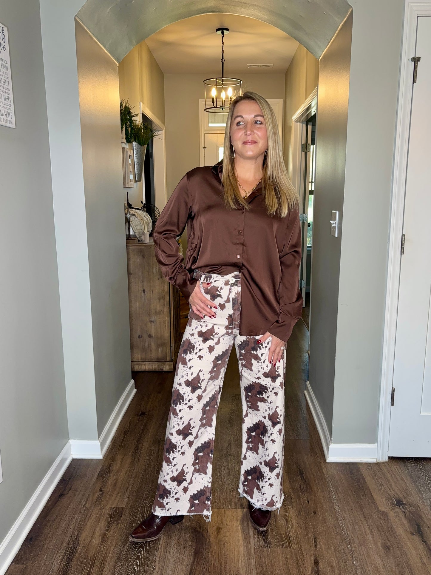 Buttercup Cow Print Flare Pants