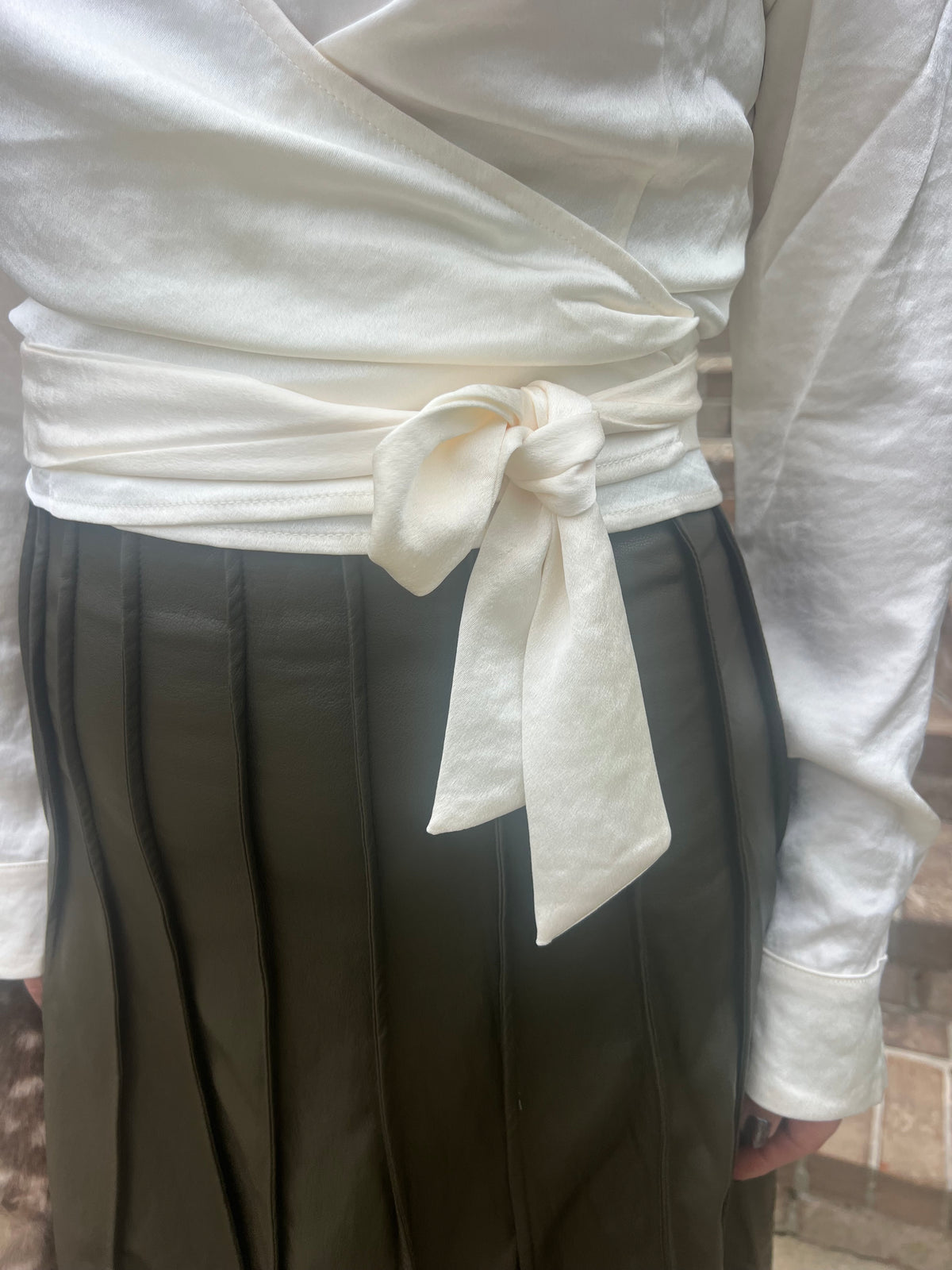 Moonflower Crinkle Satin Tie Wrap Shirt
