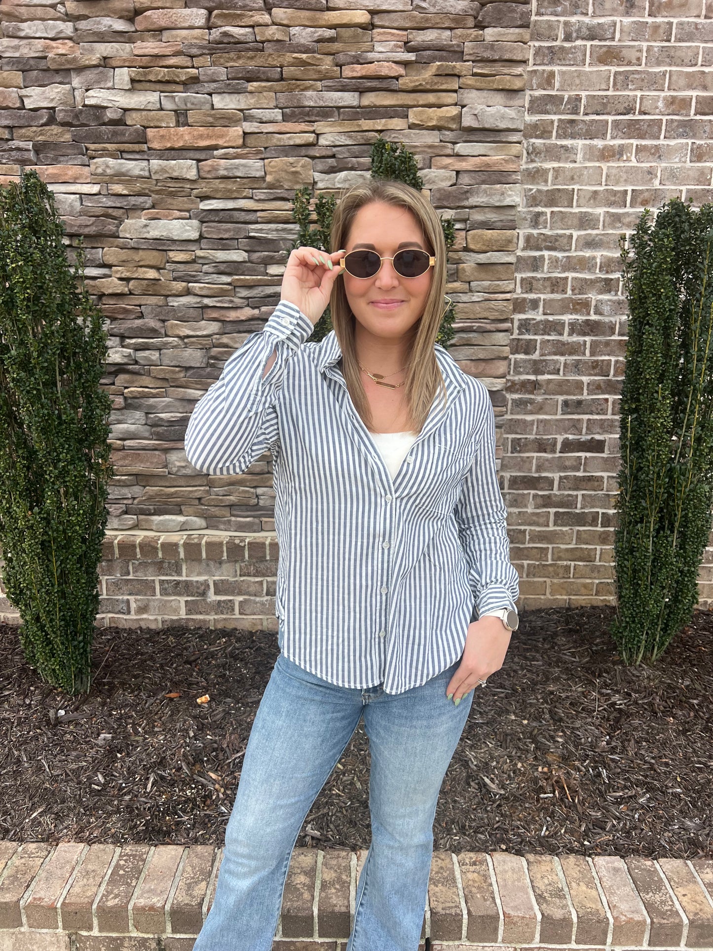 Amaranth striped button down
