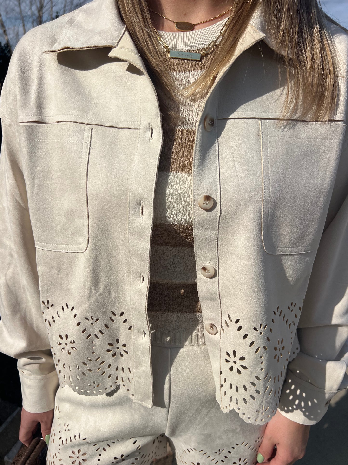 Laurel Soft Suede Laser Cut Shirt Jacket