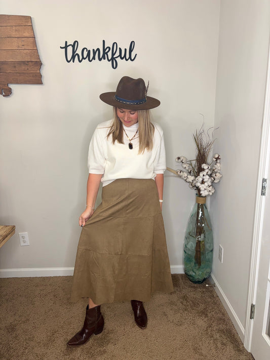 Sourwood Suede A-line Maxi Skirt
