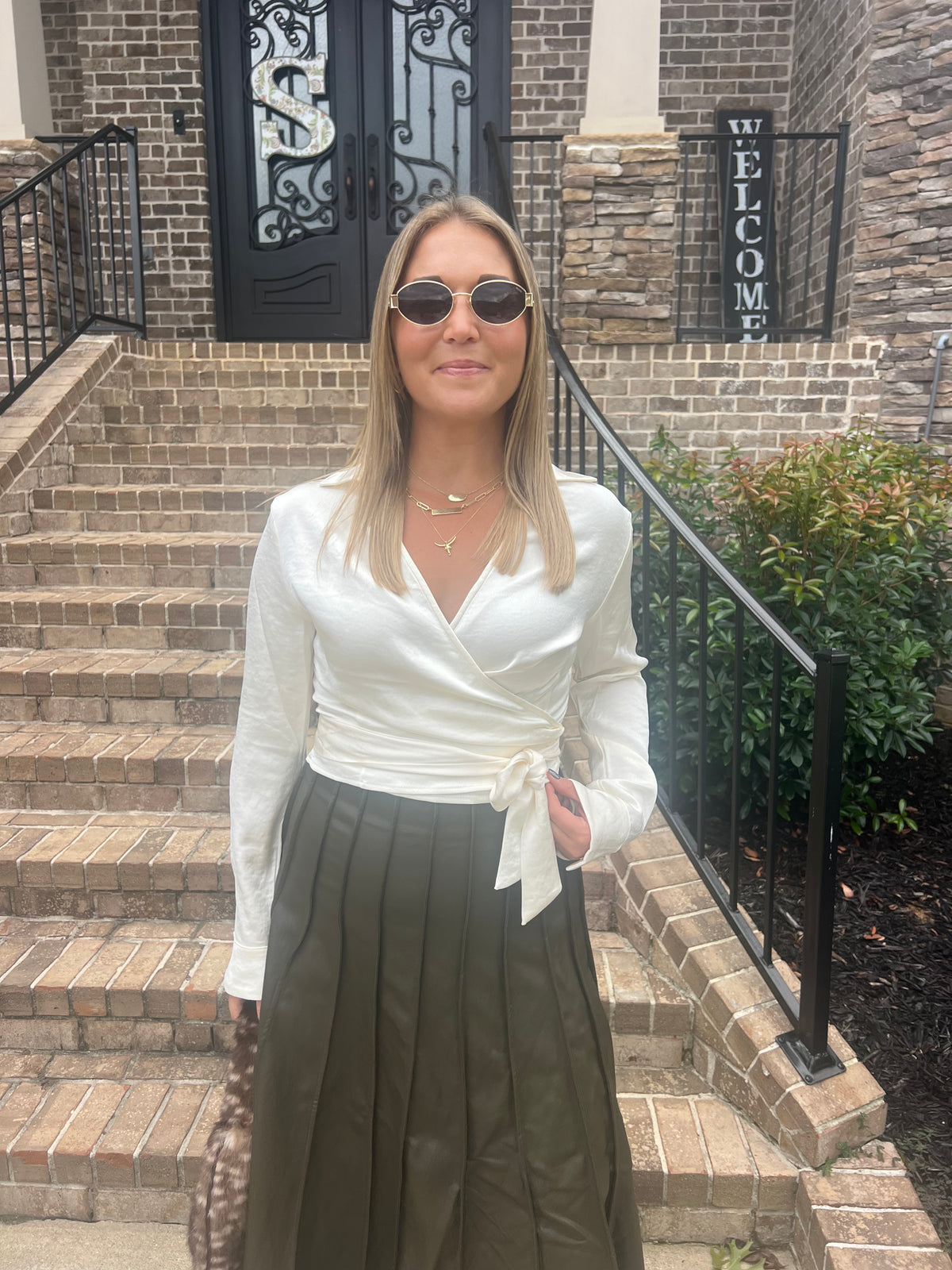Moonflower Crinkle Satin Tie Wrap Shirt