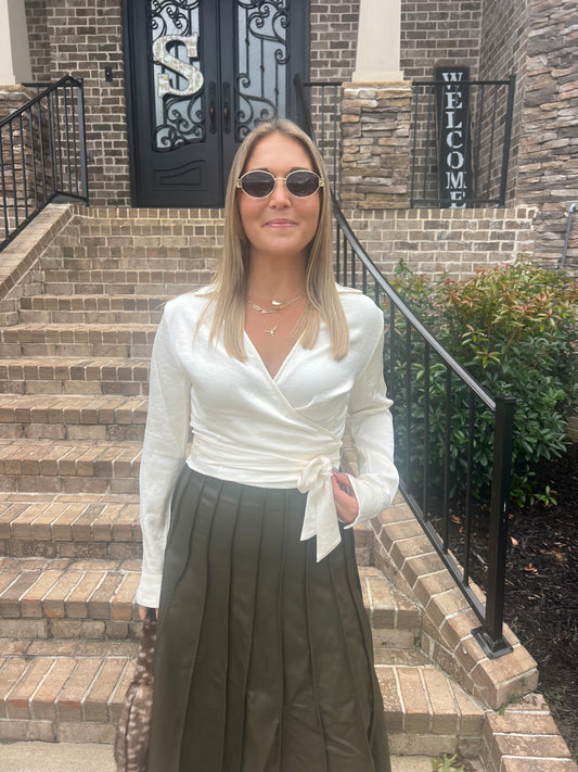Moonflower Crinkle Satin Tie Wrap Shirt