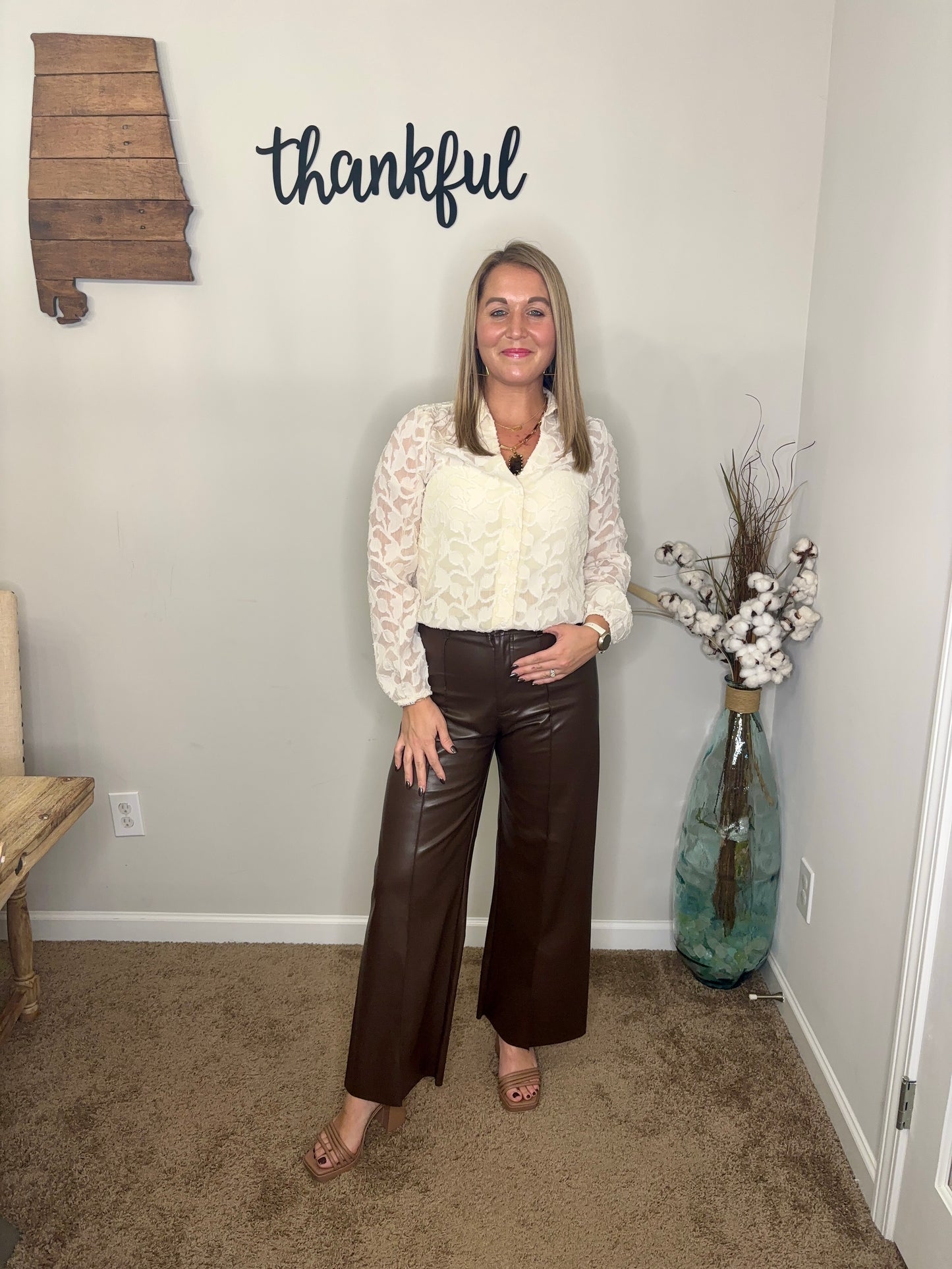 Crepe Myrtle Jacquard Burnout Blouse