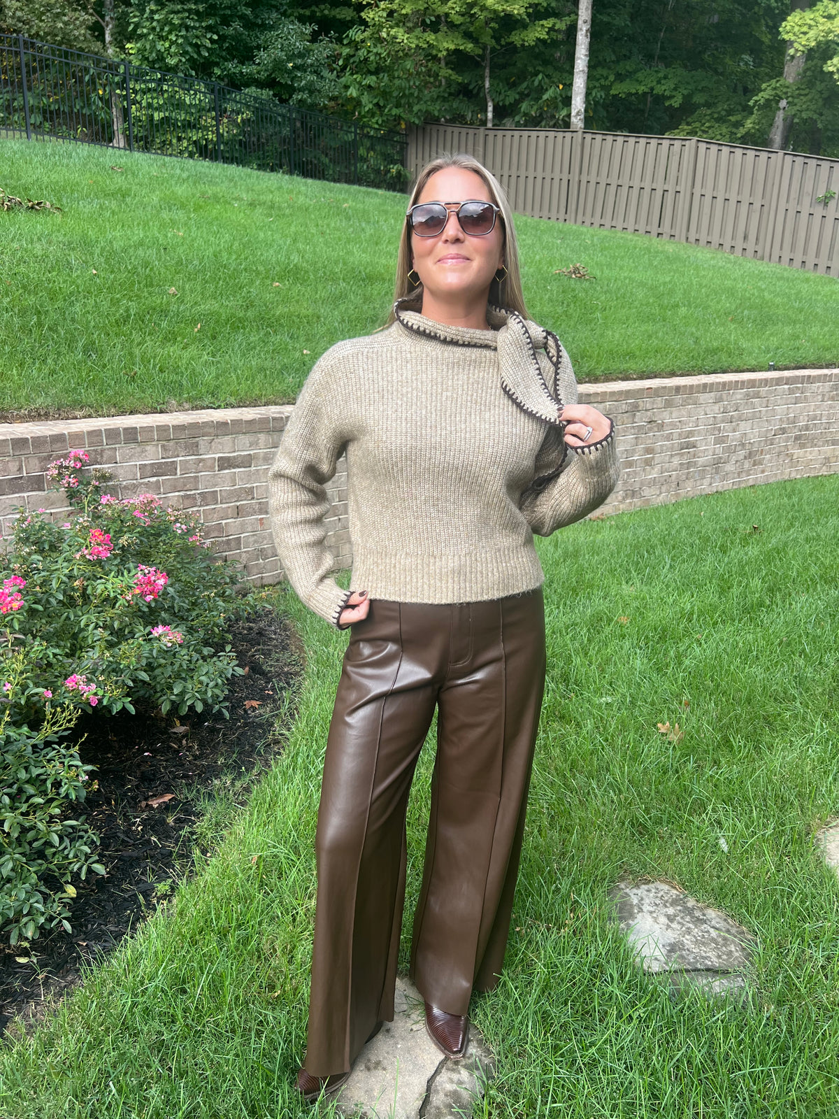 Pampas Grass Tied High Neck Sweater