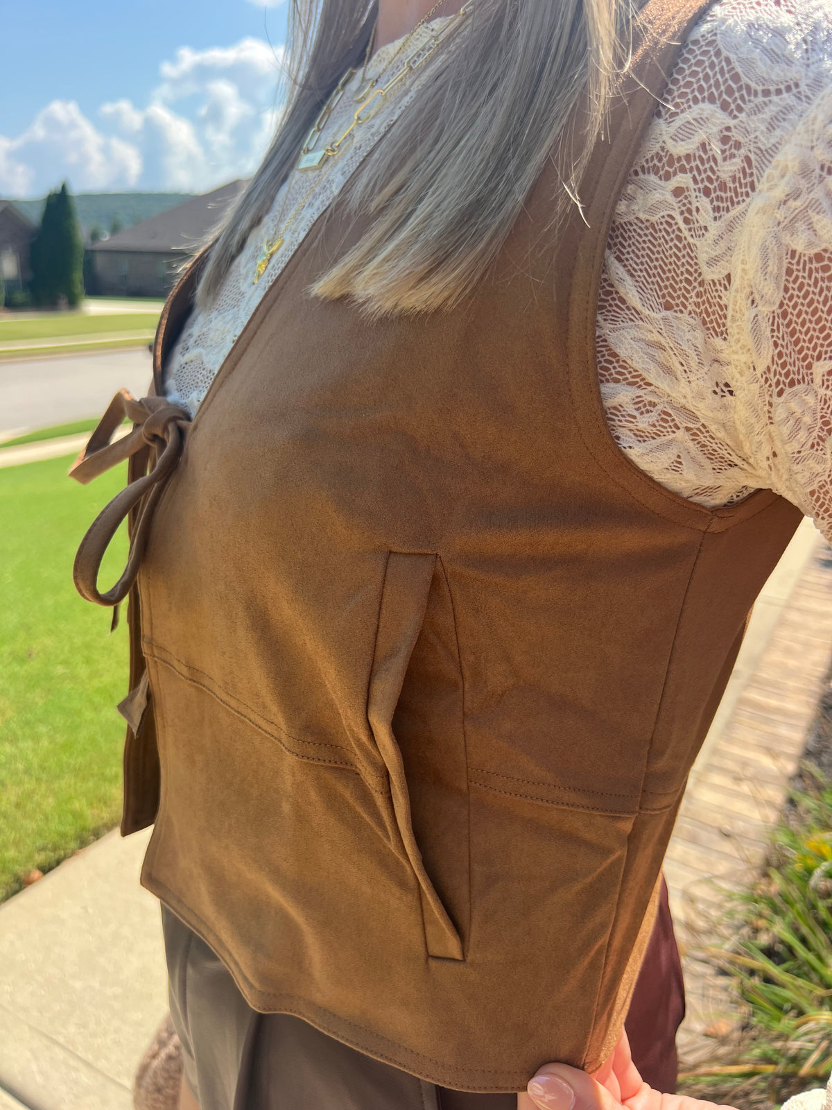 Honeylocust Suede Front Tie Vest