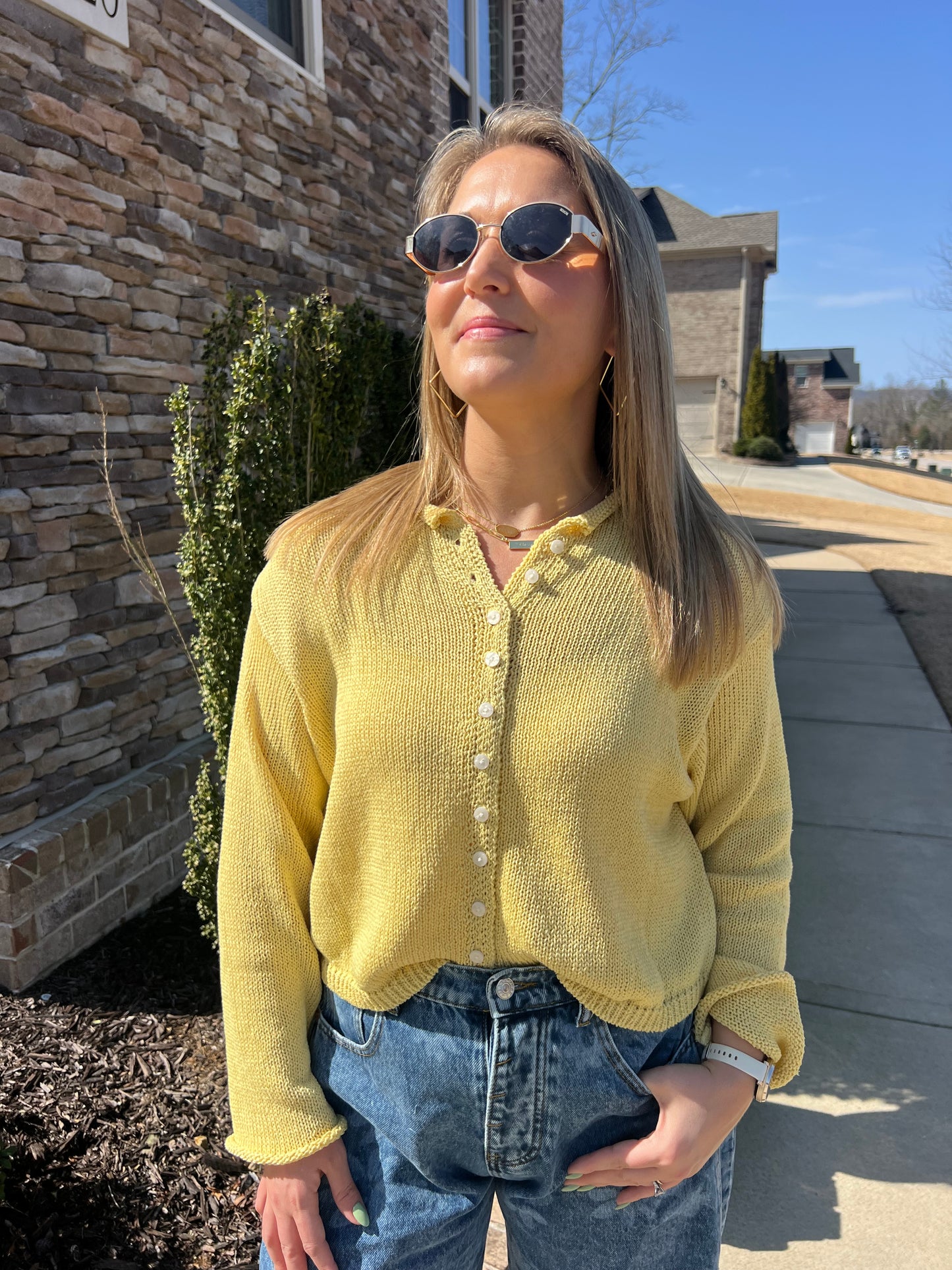 Goldenrod Lightweight Rolled Collar Cardigan