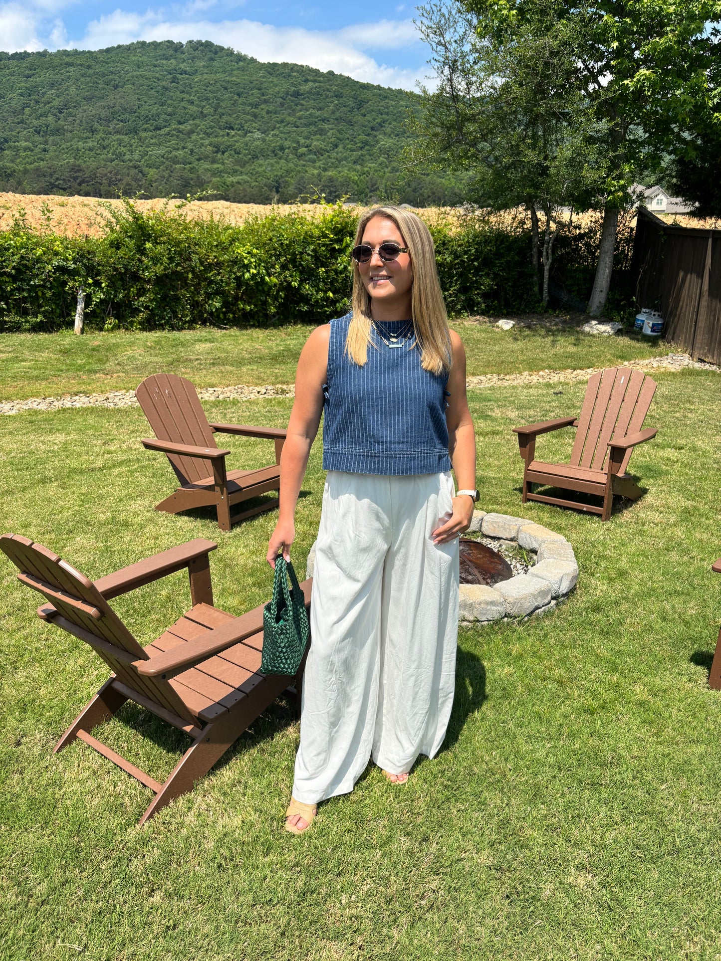 Periwinkle Pinstripe Denim Sleeveless Top