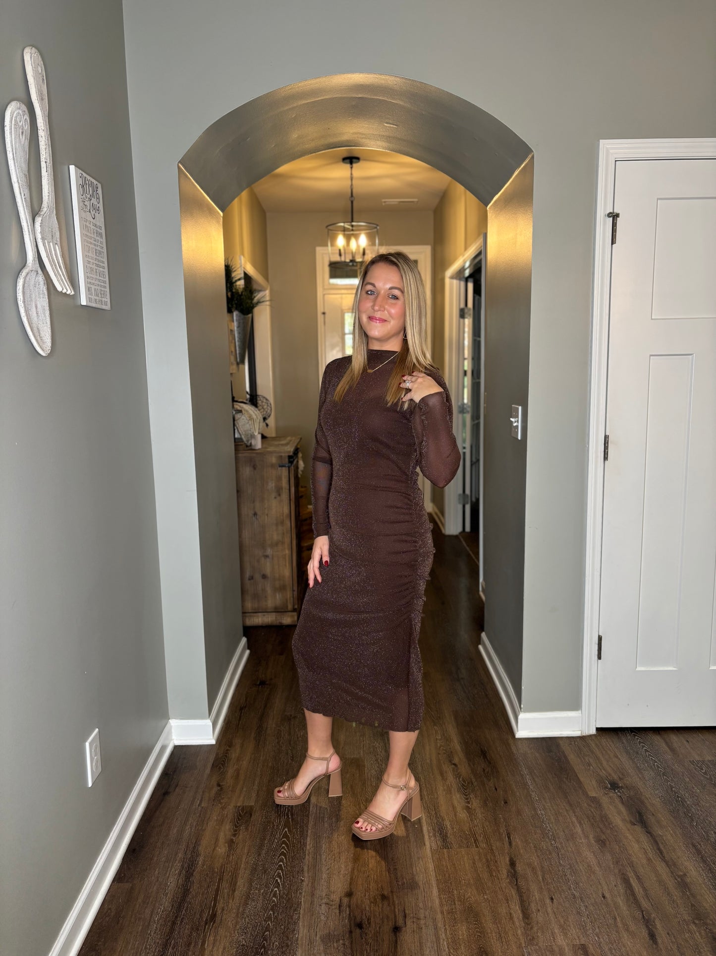 Mistletoe Mesh Midi Draped Dress