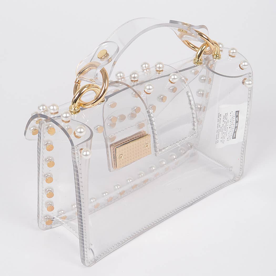 Rachel Pearl Stud Clear Clutch