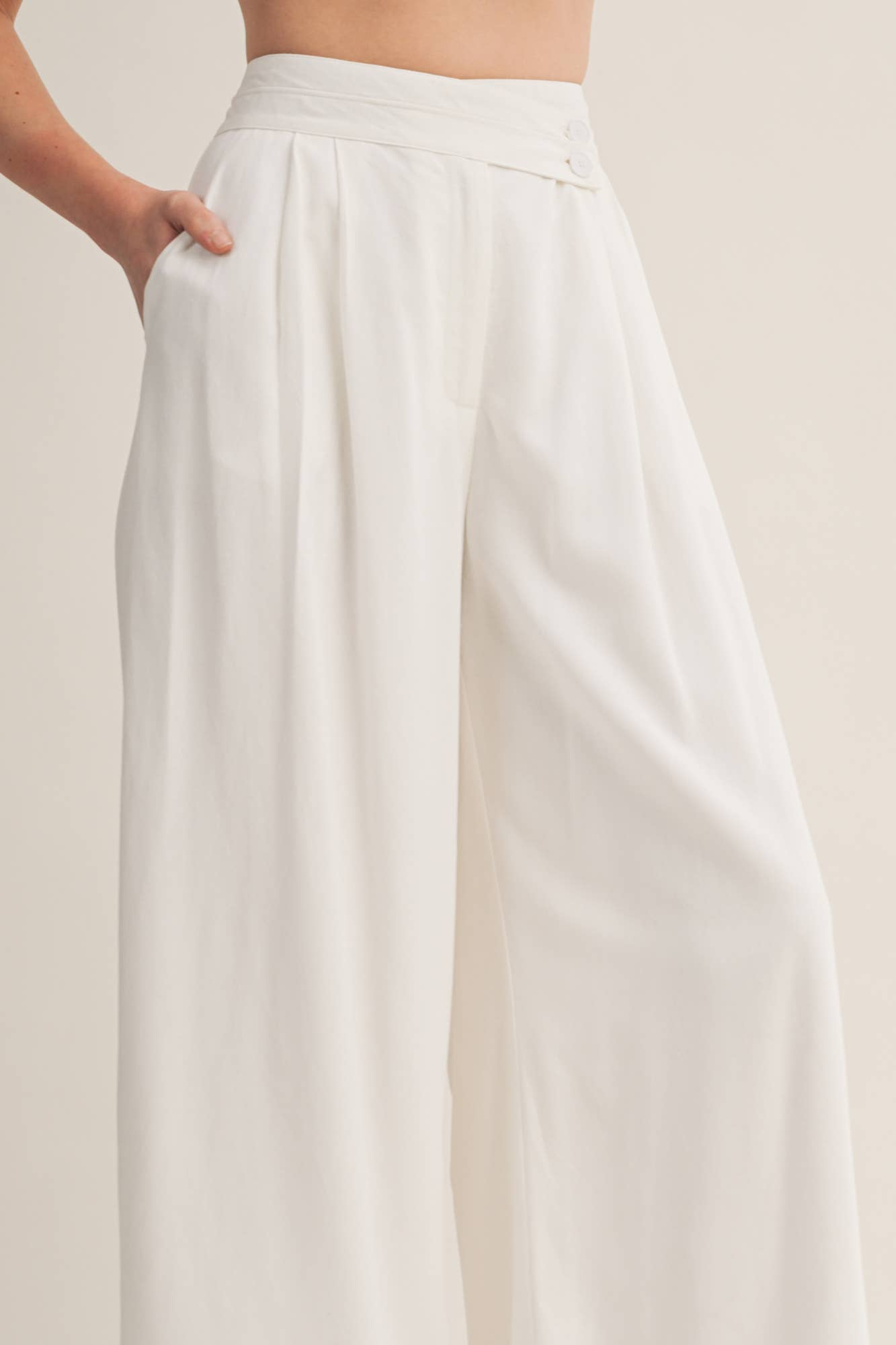 Angelonia High-Waist Asymmetrical Button Wide-Leg Trouser