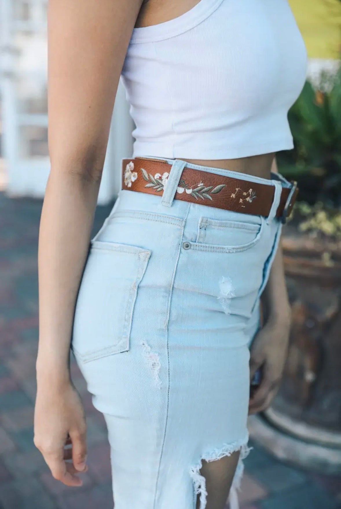 Hibiscus Embroidered Belt