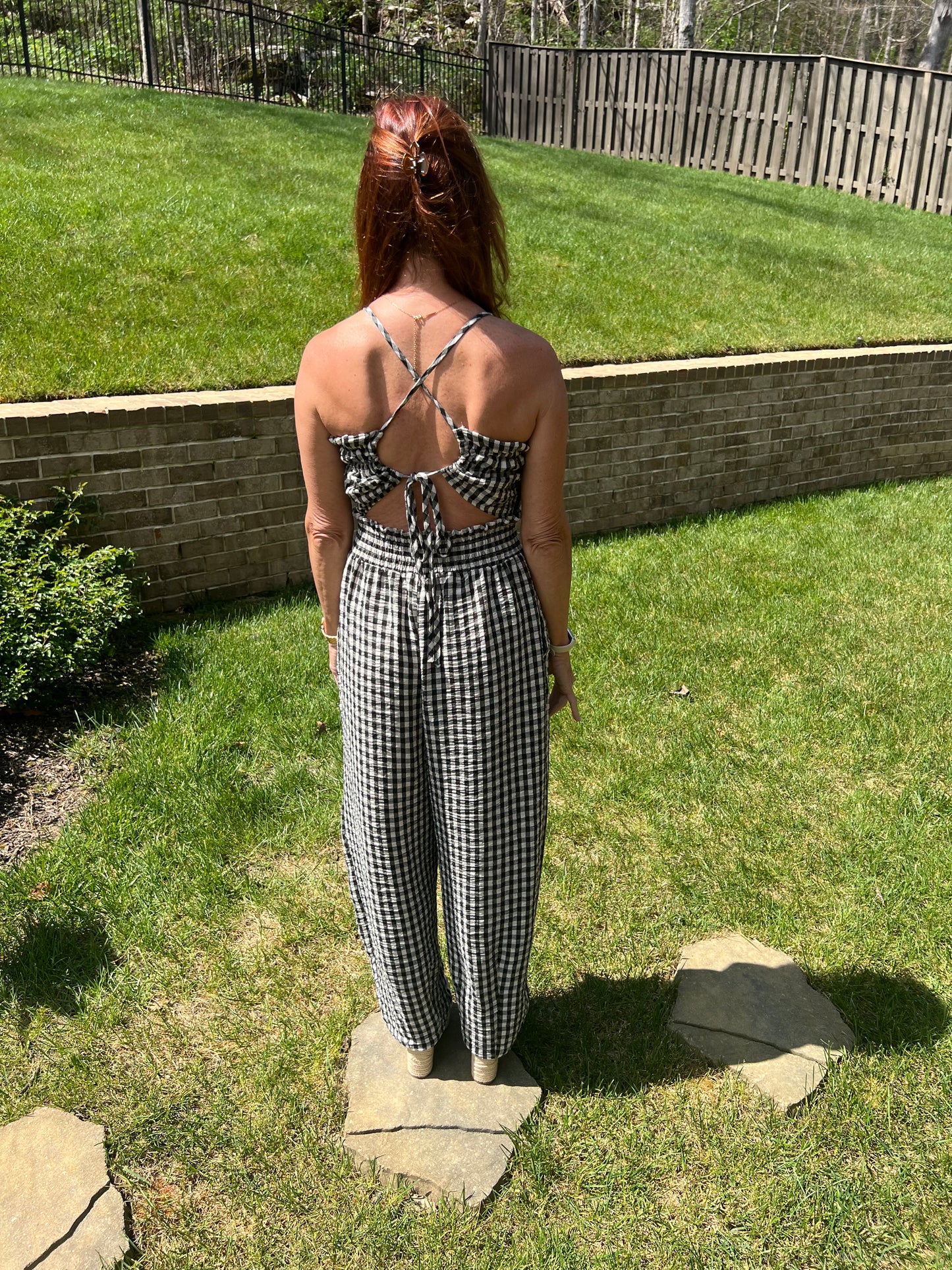 Black Cherry Gingham Jumpsuit