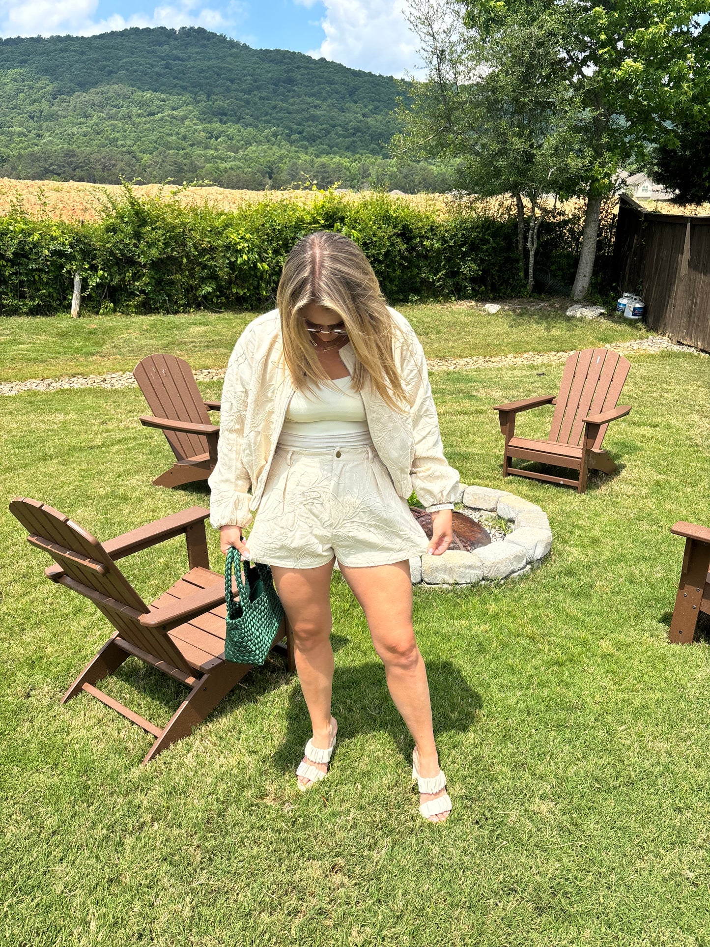 Honeysuckle Floral Jacquard Pleated Shorts