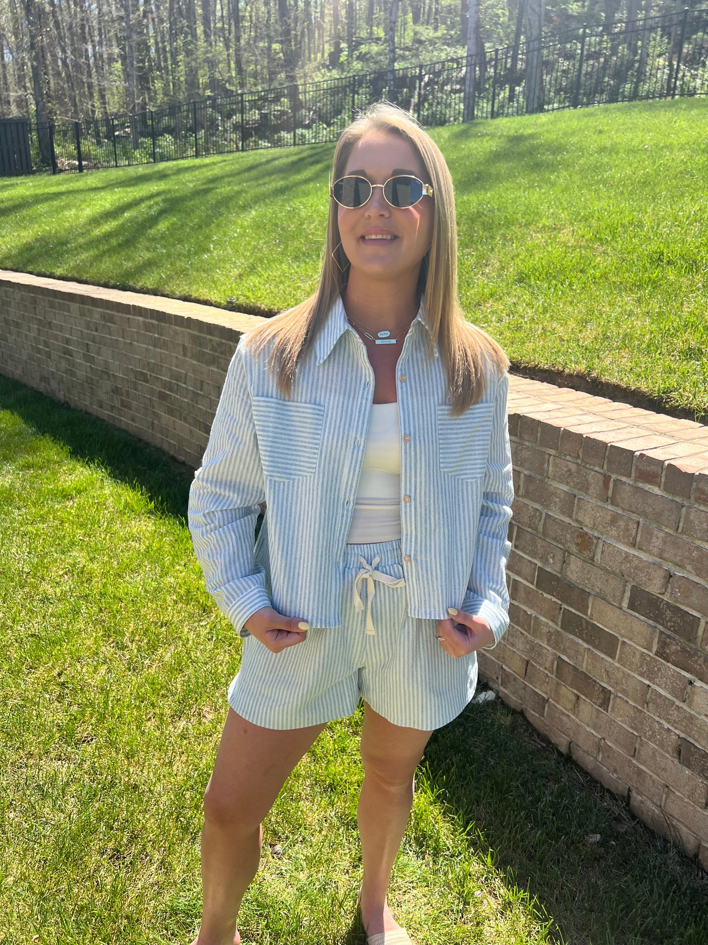 Lupine Linen Cropped Shirt and Shorts Sets