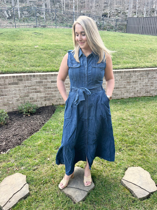 Blue Flax Denim Maxi Dress