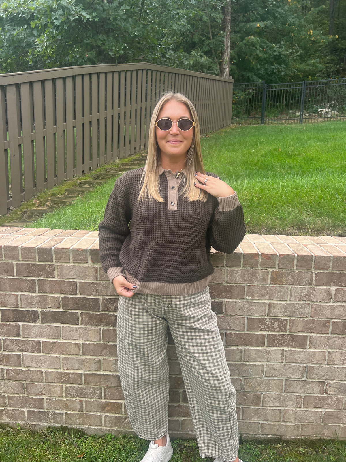 Boxwood Waffle Collared Sweater