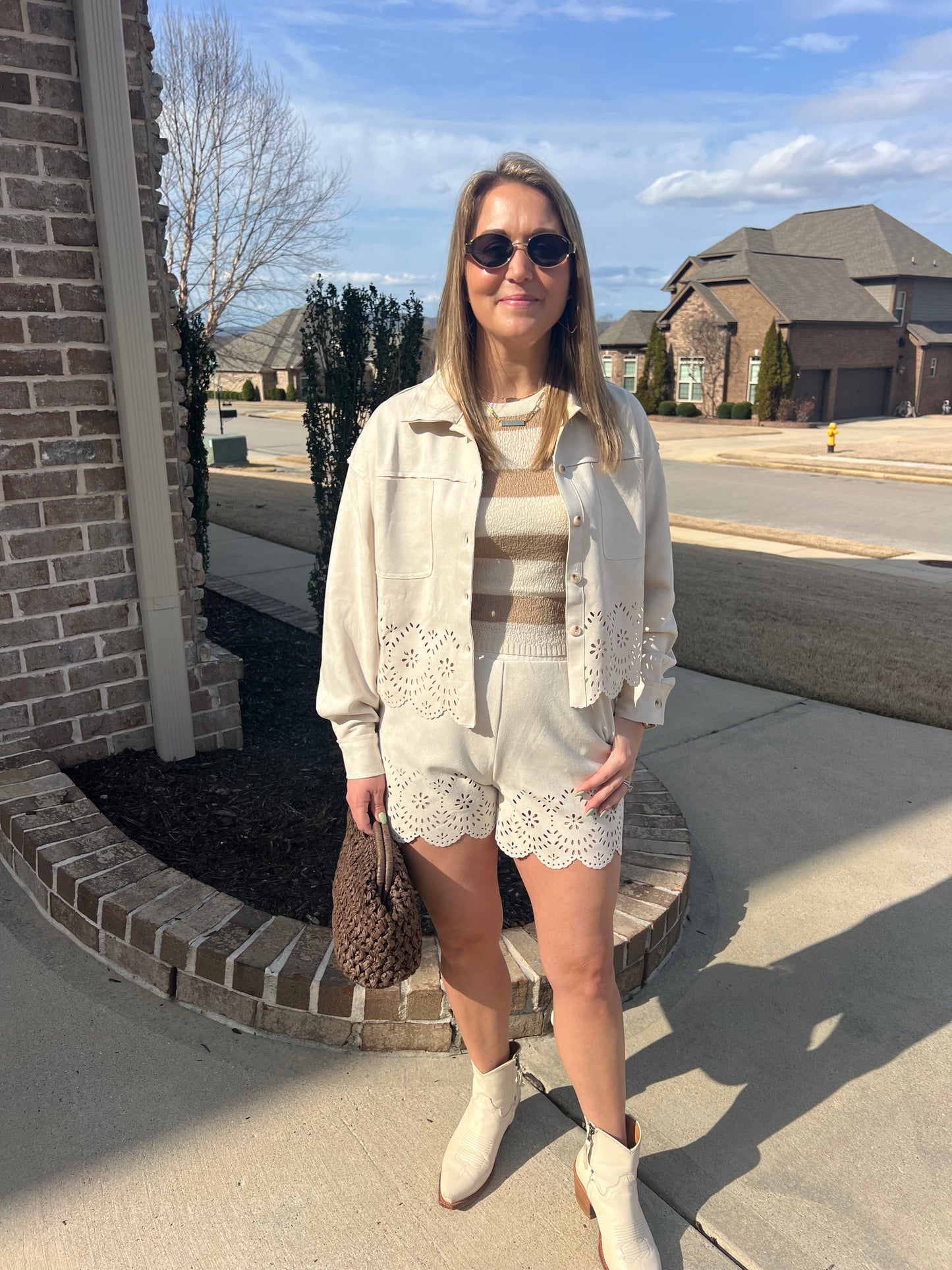 Laurel Soft Suede Laser Cut Shirt Jacket