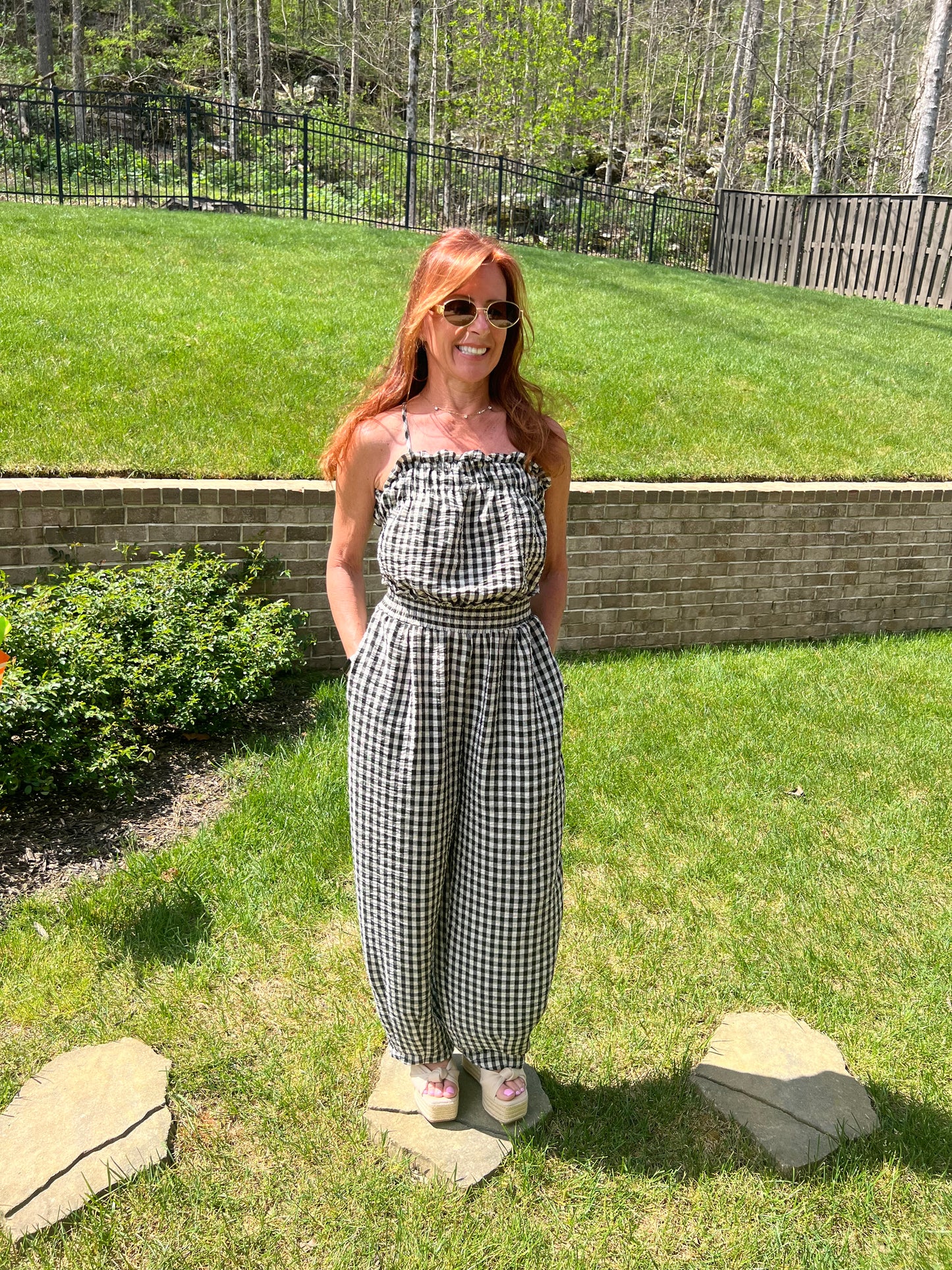 Black Cherry Gingham Jumpsuit