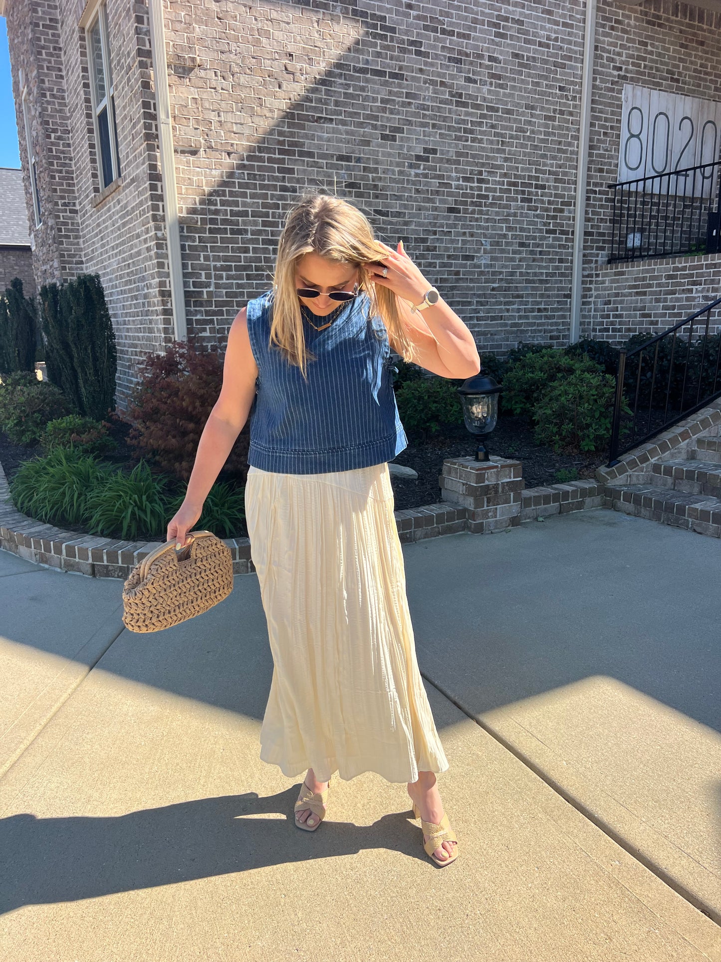 Periwinkle Pinstripe Denim Sleeveless Top