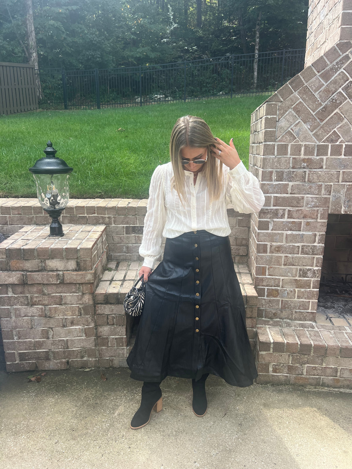 Penny Black Button Front Faux Leather Skirt