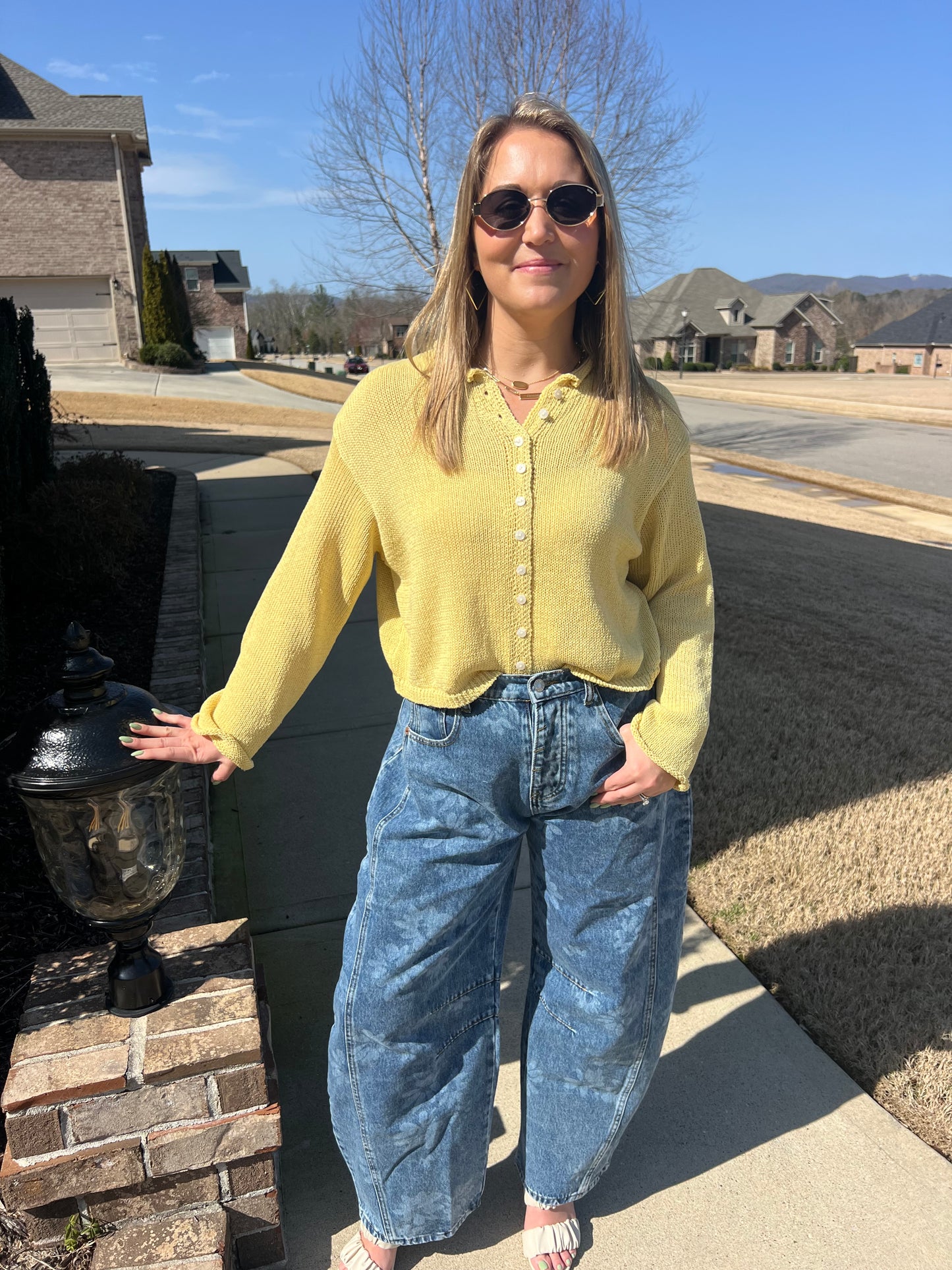 Goldenrod Lightweight Rolled Collar Cardigan