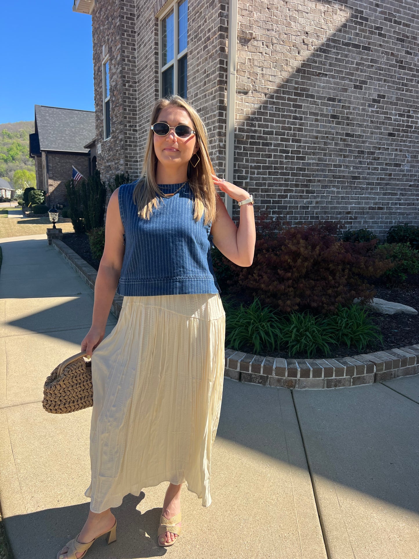 Periwinkle Pinstripe Denim Sleeveless Top